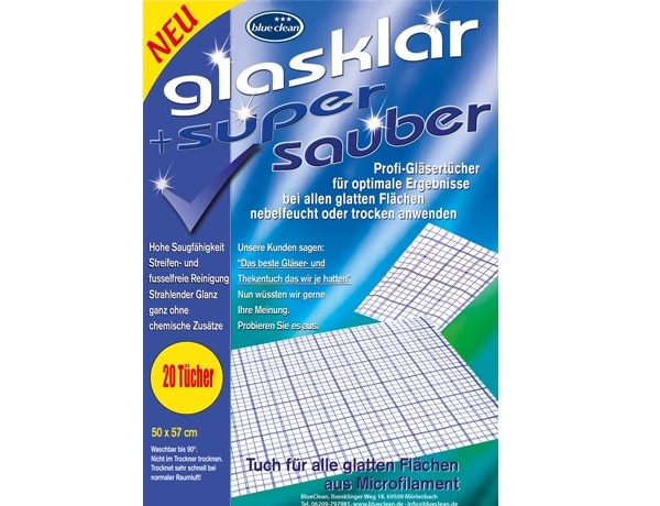 Glasreinigungs-Tuch Mikrofaser 20er Pack, Bluesquare,  50x57cm